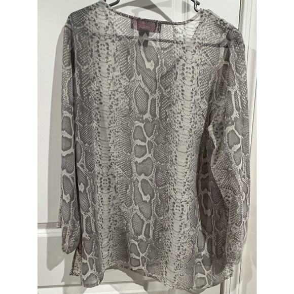 Peck And Peck Large Gray And White Sparkle Sheer Reptile Print Tunic Top Large - Picture 3 of 4